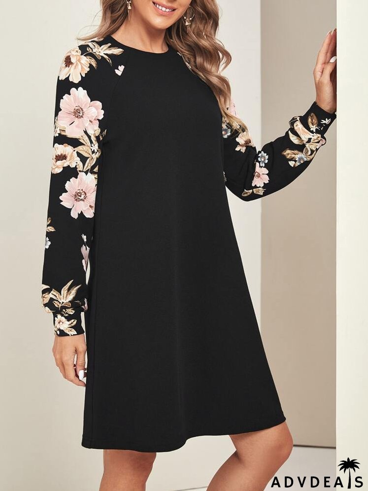 Floral Print Raglan Sleeve Dress