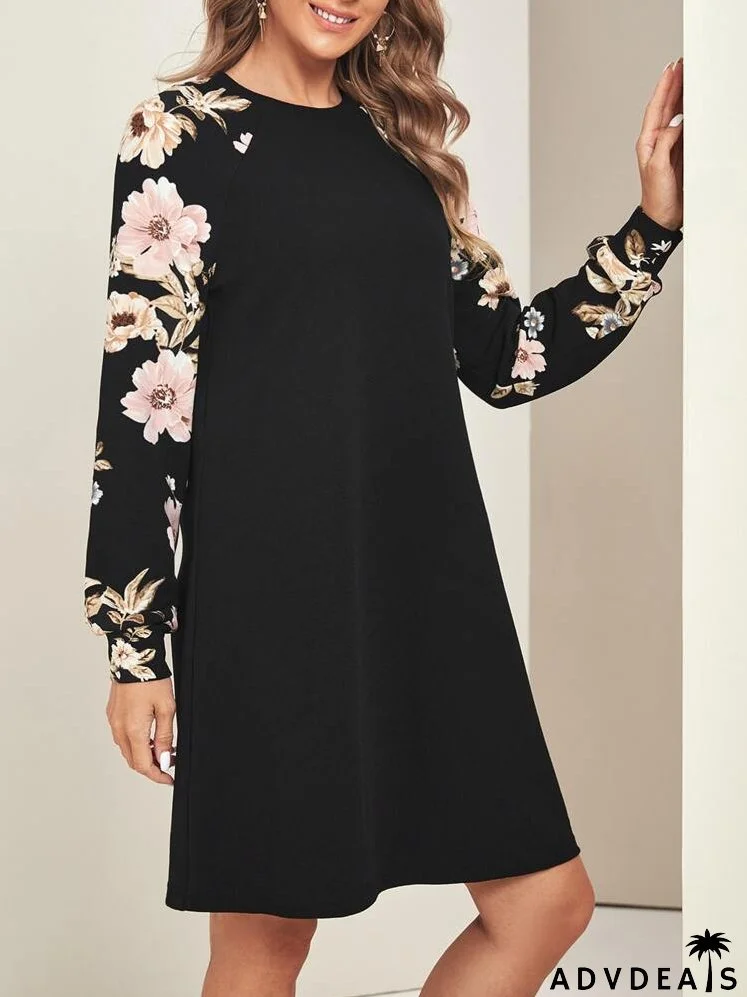 Floral Print Raglan Sleeve Dress