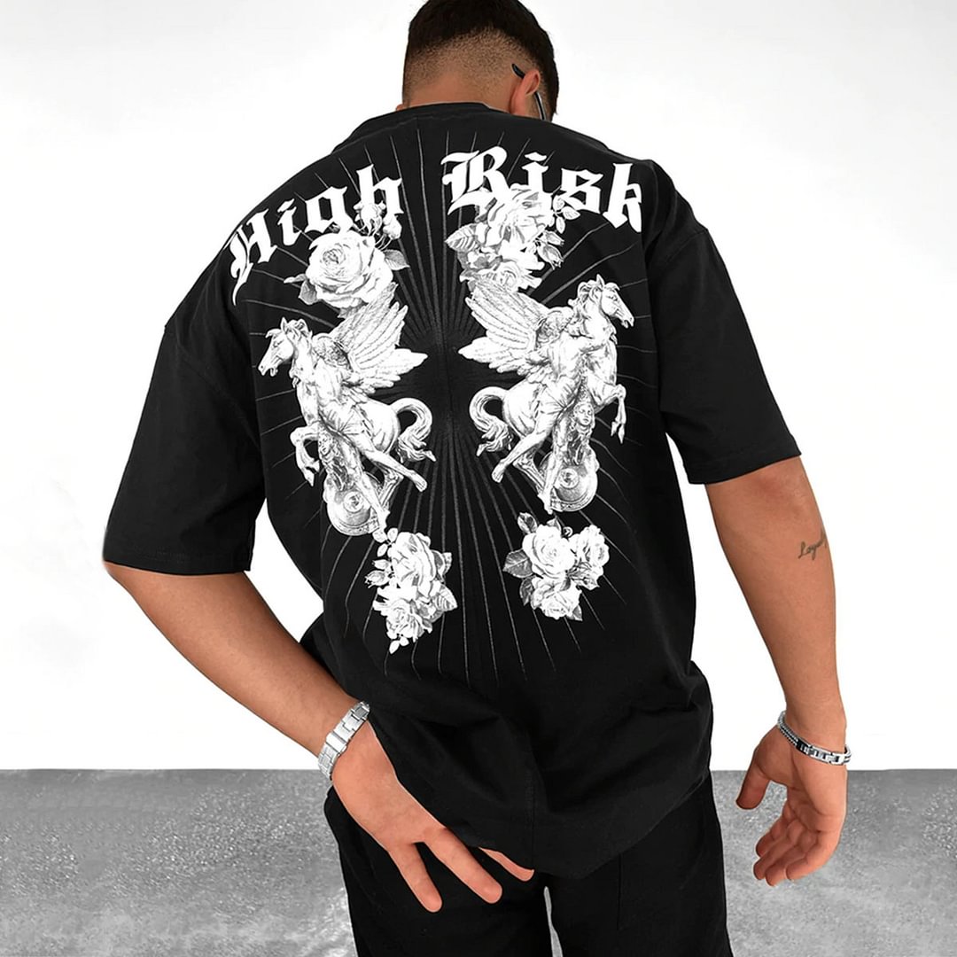 Men's Oversized High Risk Printed T-Shirt-Black