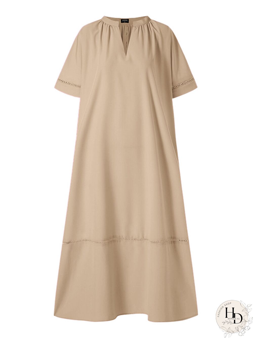 Solid Color Stitching Pleated V Neck Loose Dress