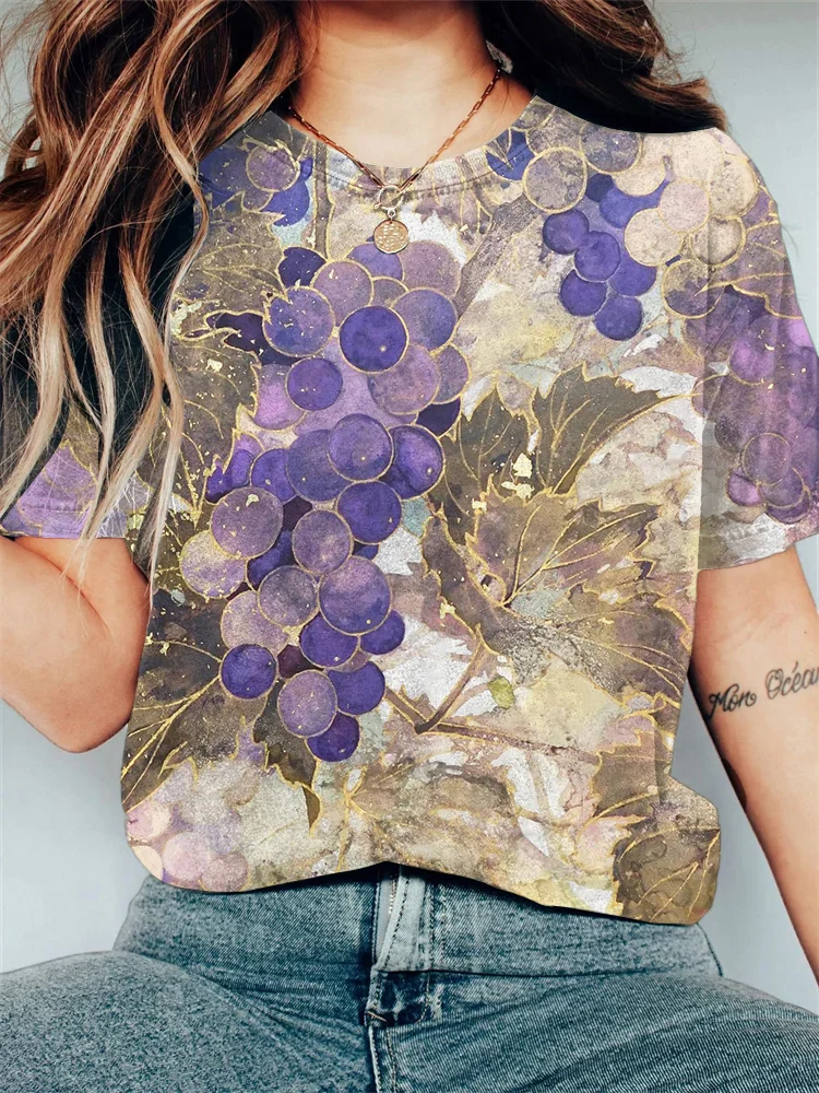 Women's Fresh Grape Japanese Art Painting Printed T-Shirt