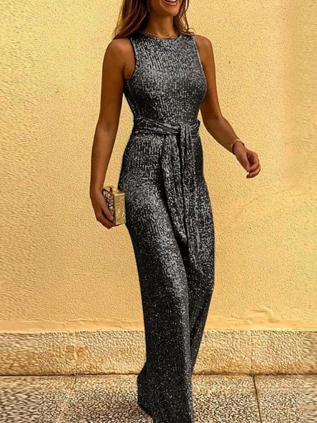 Women's Sophisticated Black Blue Blushing Pink Jumpsuit Solid Colored Backless Lace Up Patchwork