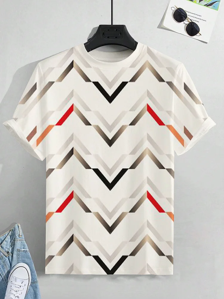 Men's Contrast Color Geometry Print Casual T-Shirt