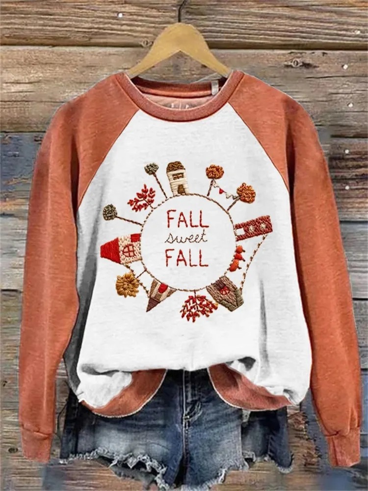 Women's Fall Sweet Fall Cozy Season Print Raglan Sleeve Sweatshirt 