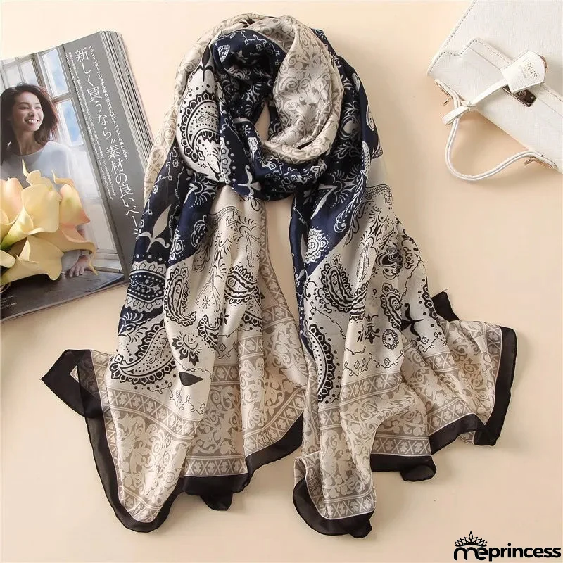 Women's Silk Head Wrap Printed Pattern Trendy Beach Scarves