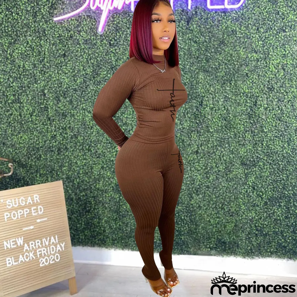 Solid Color Printed Tight-fitting Pit Strip Two-piece Set