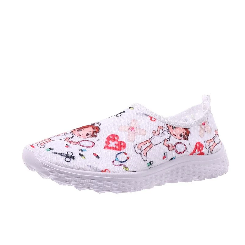 New Women Casual Shoes Mesh Women's Sneakers Sweet Cartoon Women Shoes Slip On Nurse Female Ladies Shoes Platform Sneakers Women
