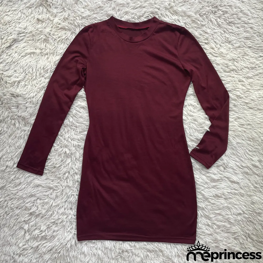 Casual Solid Long Sleeve Slim Mini Dress