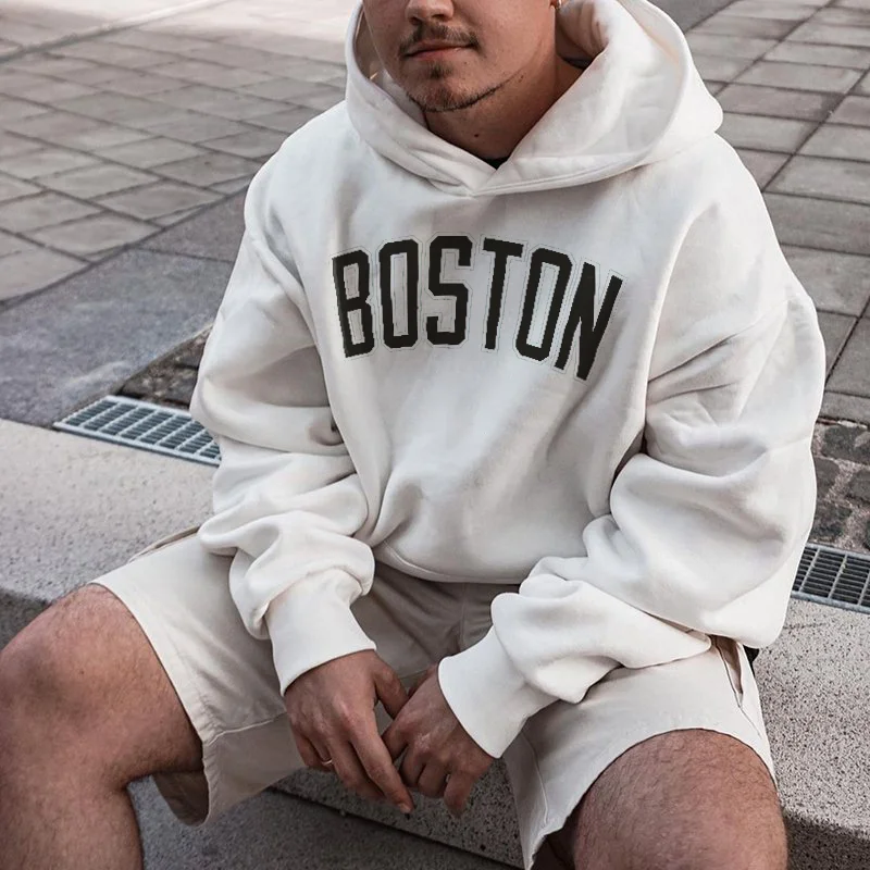 Boston Printed Plain Design Streetwear Men’s Hoodie