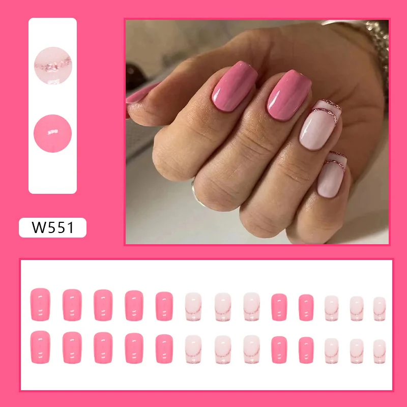 Churchf Churchf Long Barbie Pink Fake Nail Pure Color Beauty Nail Flash Powder French Simple Fashion Women's Special Nail