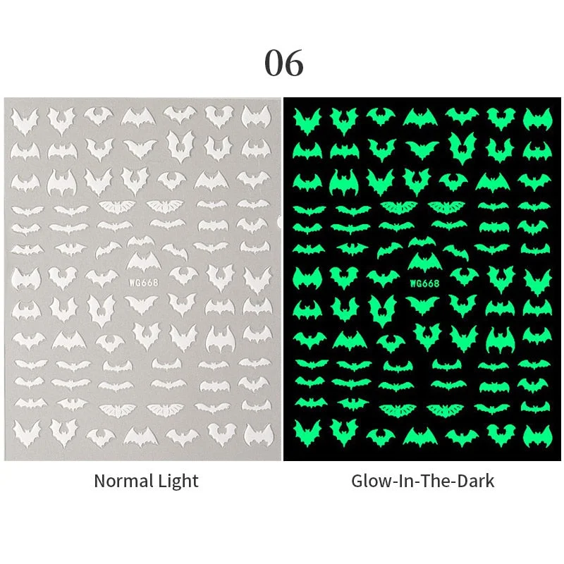 3D Luminous Nail Stickers Halloween Pumpkin Spider Star Moon Transfer Sliders  Winter Glow In The Dark Nail Art Decoration-Nail Inspo