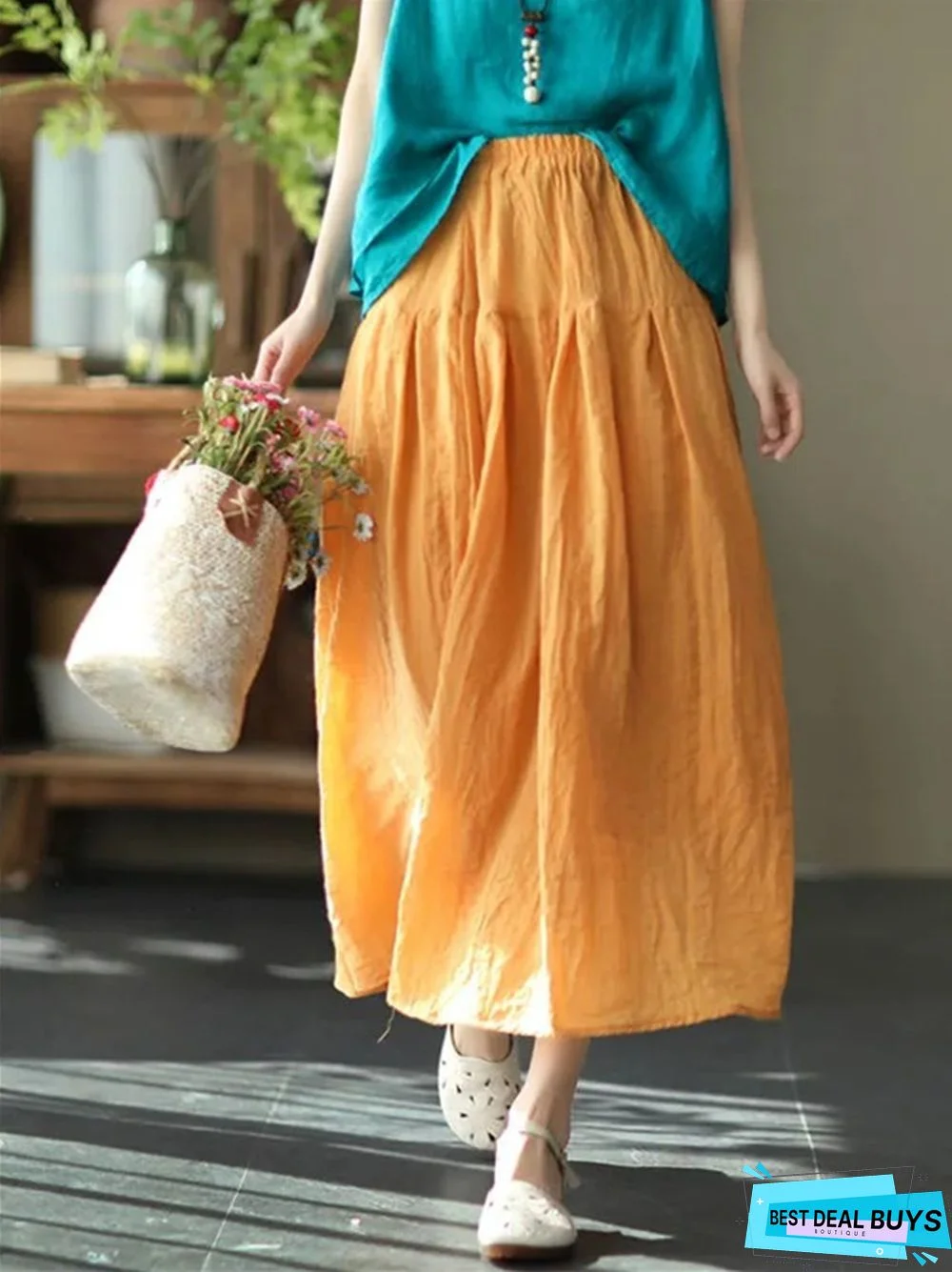 Literary and Artistic Double-Layer Cotton and Linen Skirt Women's Elegant Dress