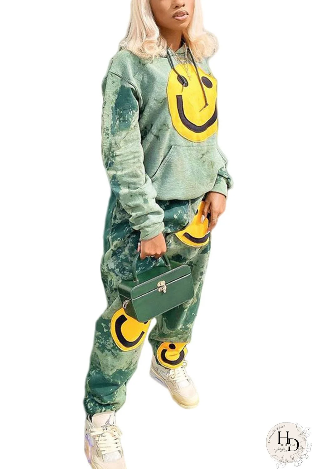 Green Fashion Casual Acetate Fiber Patchwork Hooded Collar Two Pieces