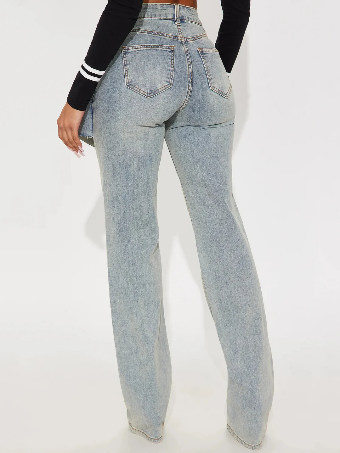 Athvotar Athvotar Early Autumn New Hottie Fake Two Low-Waisted Hip Jeans Female Cat Must Wash The Water Hair