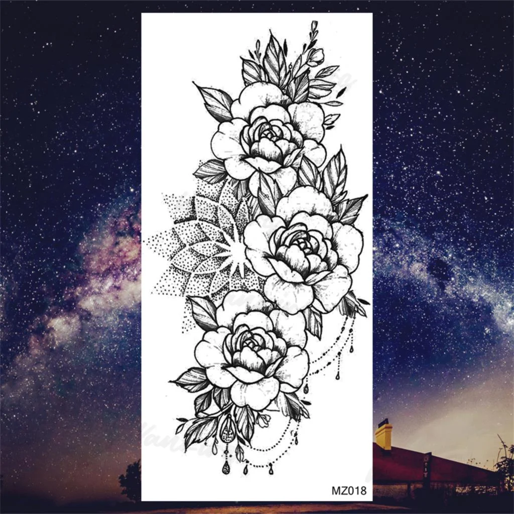 Sdrawing Peony Butterfly Temporary Butterfly Tattoos For Women Girls Realistic Snake Sun Fake Tattoo Sticker Leg Body Tatoos