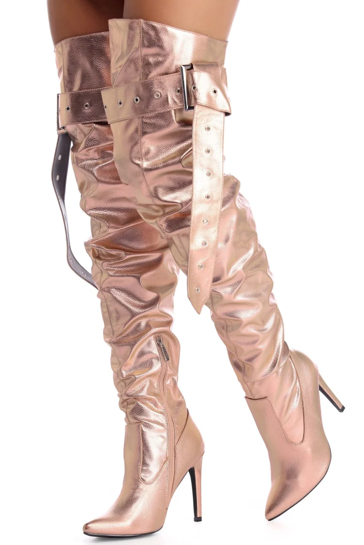 Champagne Stiletto Thigh High Boots - Long Slouch Style Vdcoo