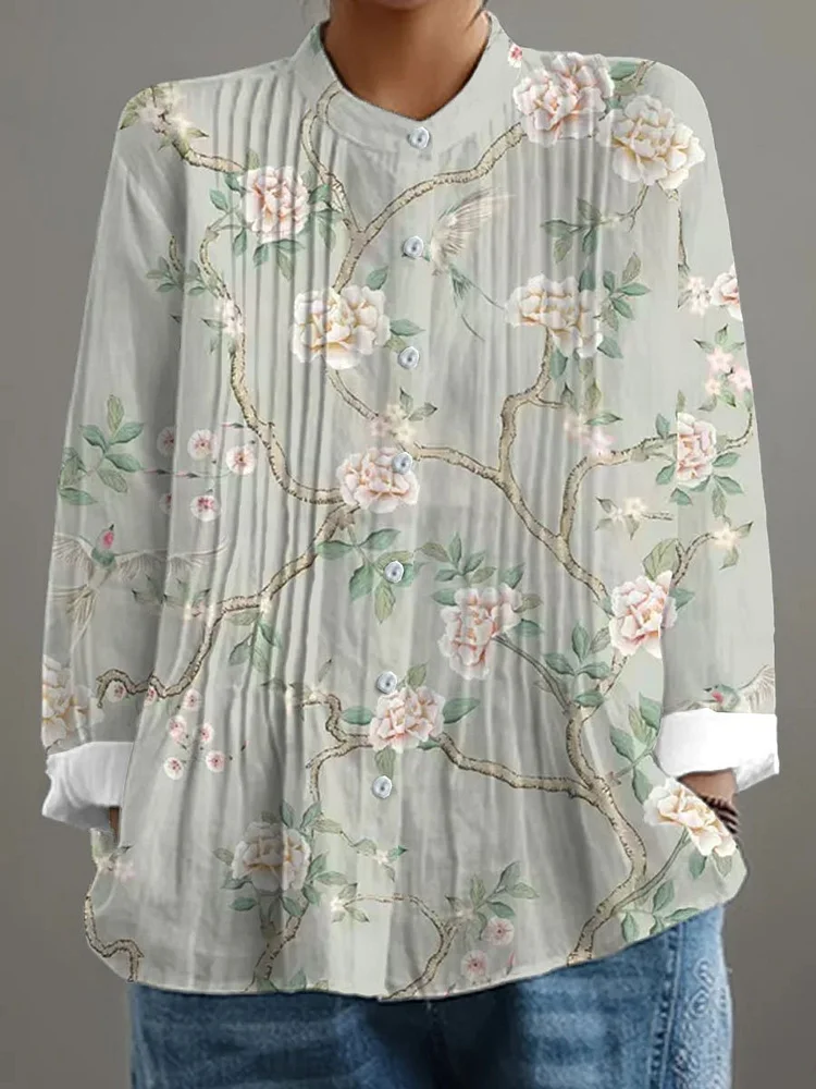 Women's Retro Floral Art Print Casual Shirt 