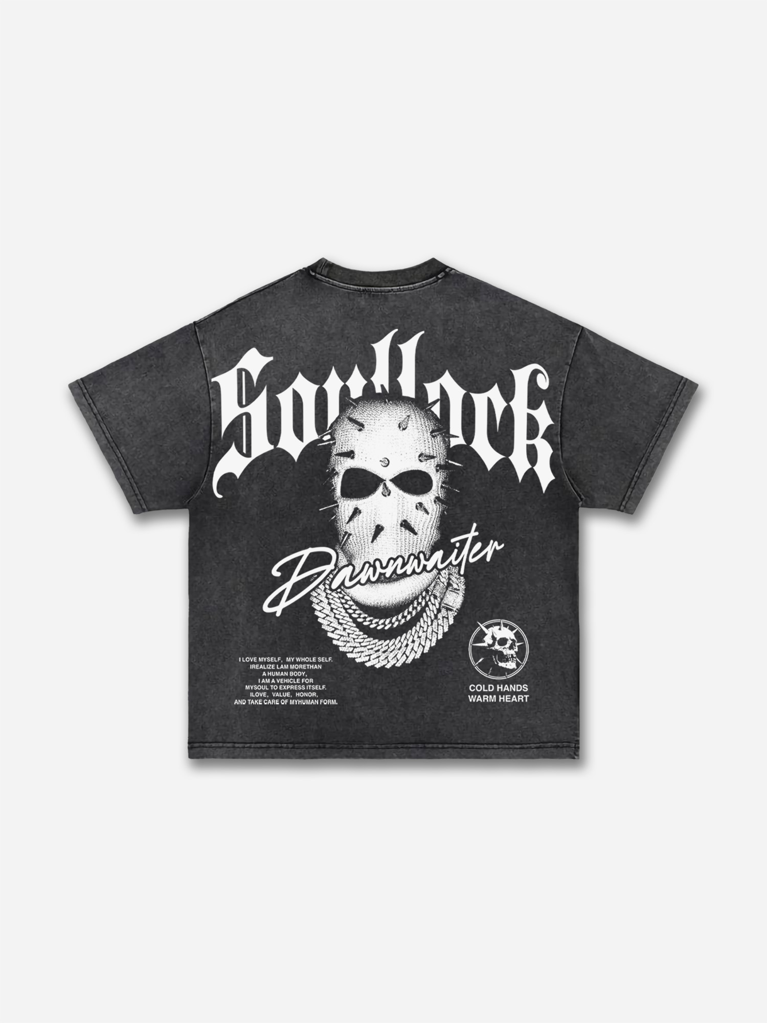 Street Spiked Gang Mask Graphic Acid Washed T-shirt elevenforest