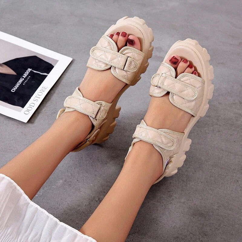  Women's Faux Leather Sandals Female Summer Fashion Sports Joker Flats For Women's Ins Rome Platform Sandals Women's Sandals