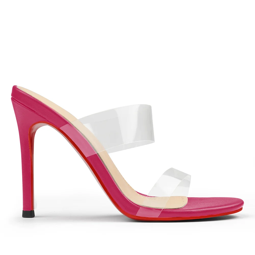 100mm Women's Sandals Red Bottom Transparent Heels Slip on Stilettos-MERUMOTE