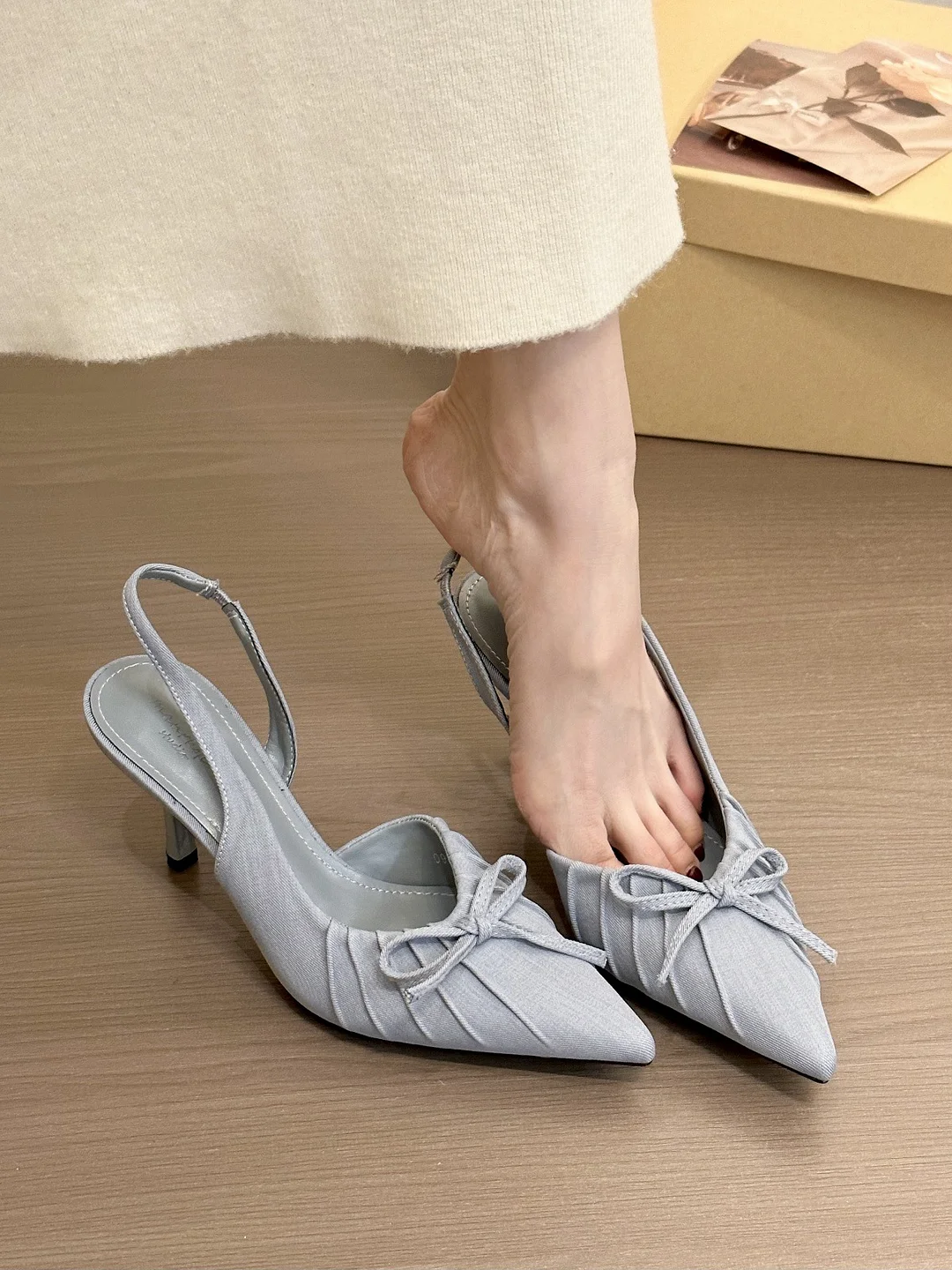Breakj Breakj Temperament Tip Wrinkled Folded Back Empty Sandals Women Spring 2025 Gentle High Heel Single Shoes