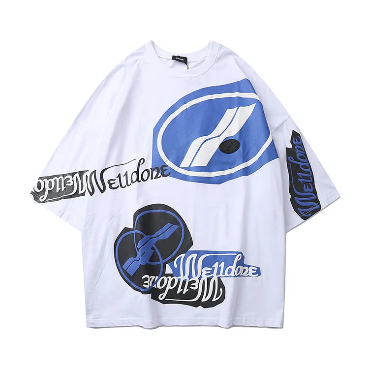 We11done T Shirt Summer Letters Puff Print Loose-Fitting Casual round-Neck Men and Women