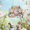Diamond Painting Acrylic Single Side Drill Easter Cat Pendant Charms Kits for Adults Home Window Decor