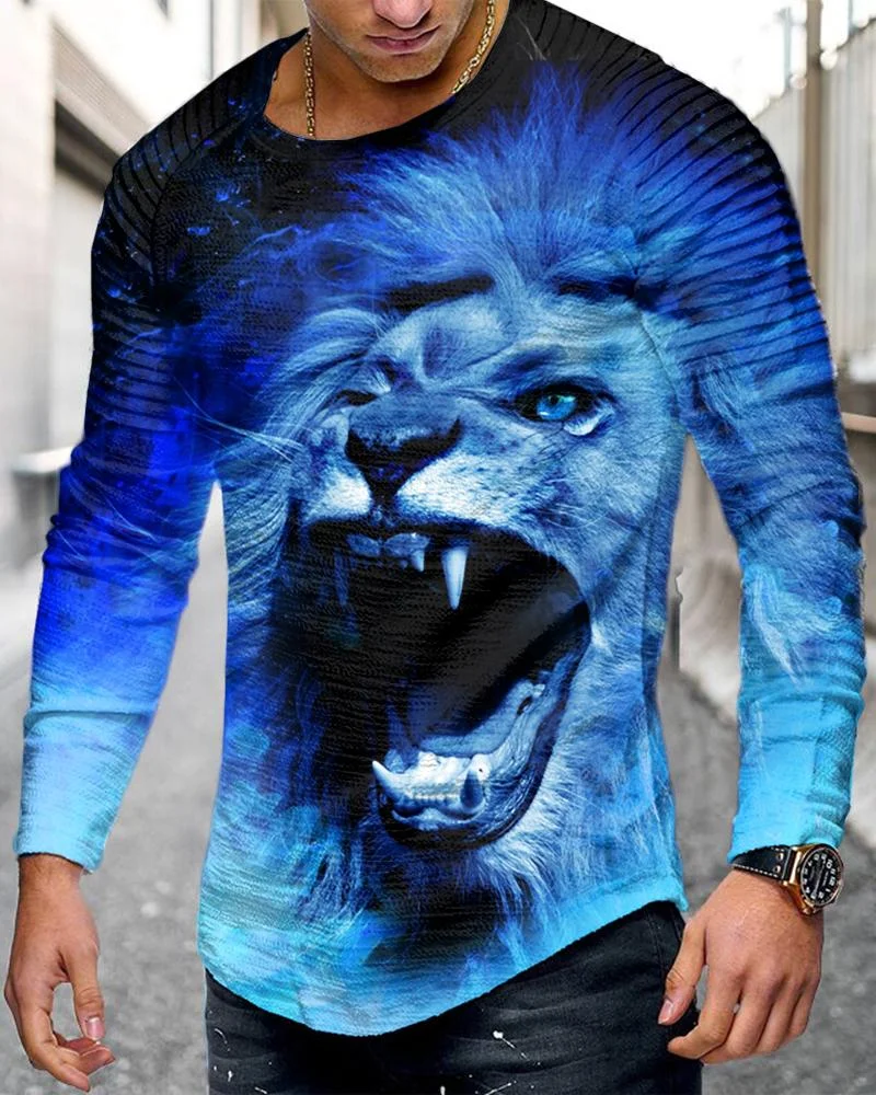 men's casual lion pattern printing long sleeves