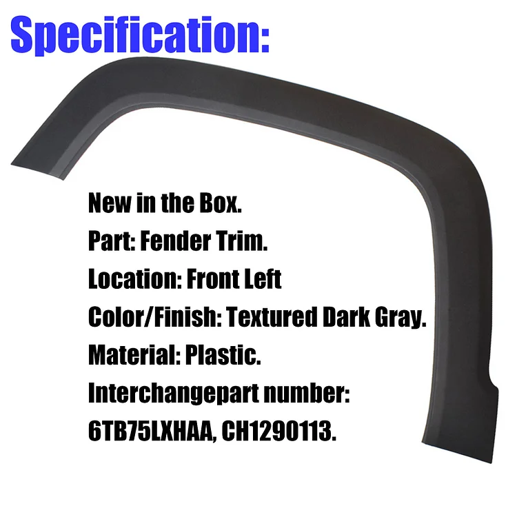 Silscvtt Dark Gray Plastic Front Left Fender-Flare Replacement for 2015 2016 2017 2018 2019 2020 Renegade 6TB75LXHAA CH1290113