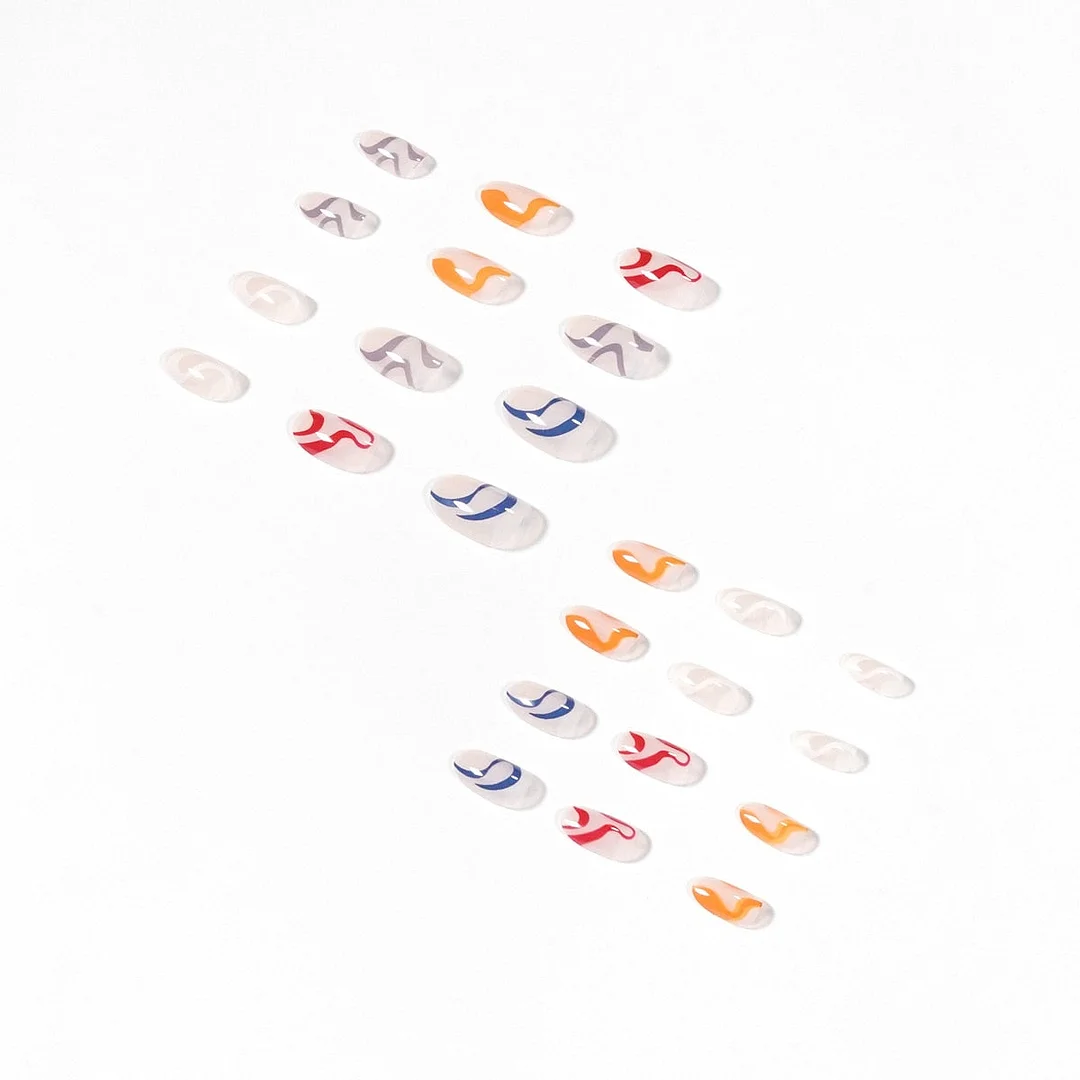 Fake Nails Line Art Multicolored Waves Full Cover Fake Nails DIY Glue Press On Nails Nail Supplies For Professionals-Nail Inspo