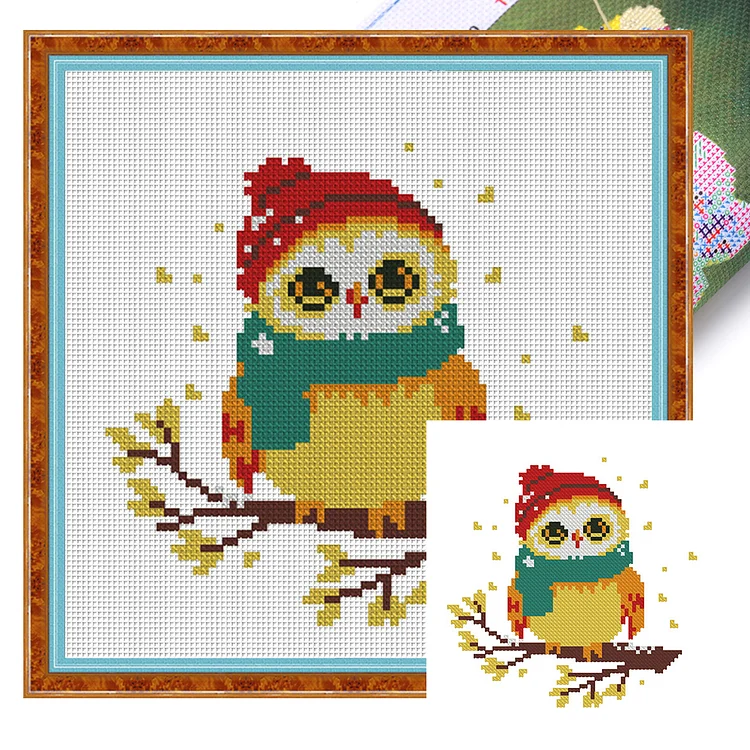 【Mona Lisa Brand-Cotton】Wearing Scarf Owl 24*24cm 11CT Stamped Canvas Cross Stitch gbfke