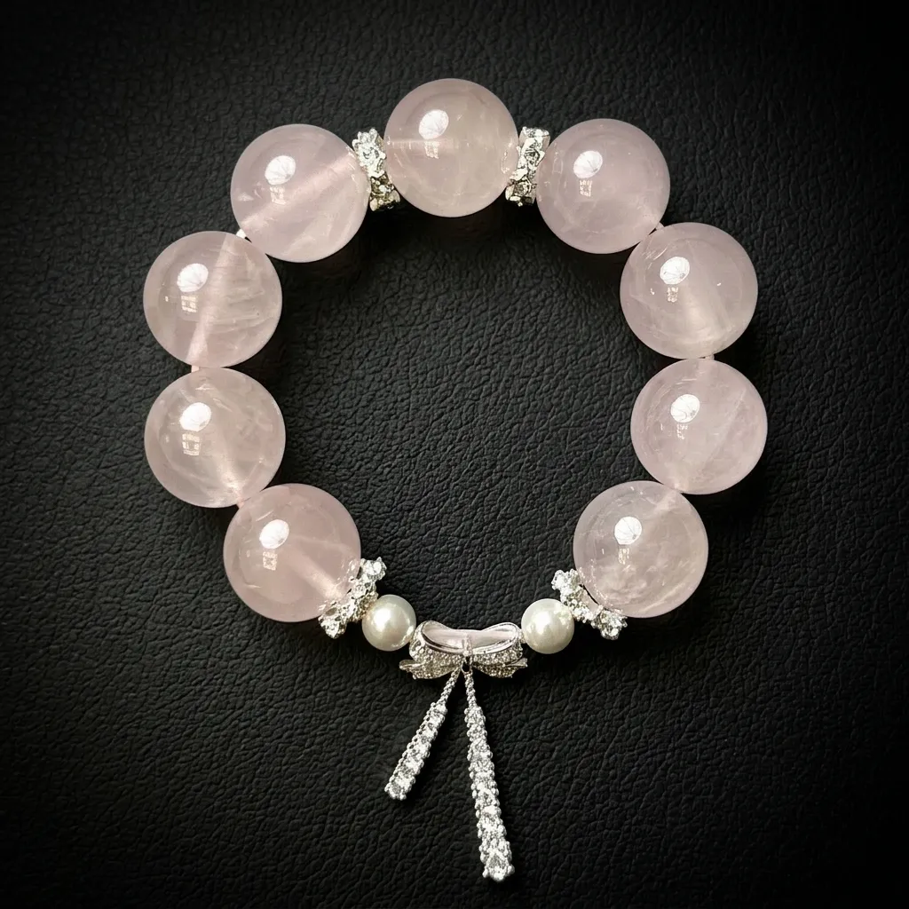 JiStones Starlight Rose Quartz & Moissanite Bow Bracelet Signature Starlight - 16mm