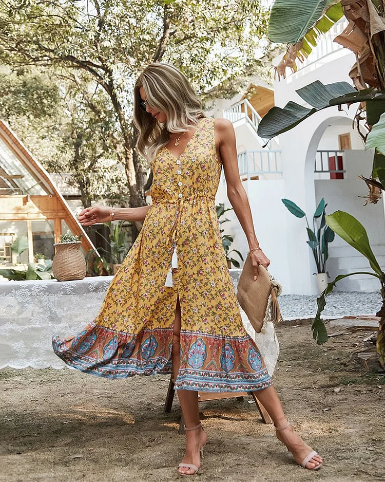 Luditu Midi Dress, Sundress, Danielle  in Yellow