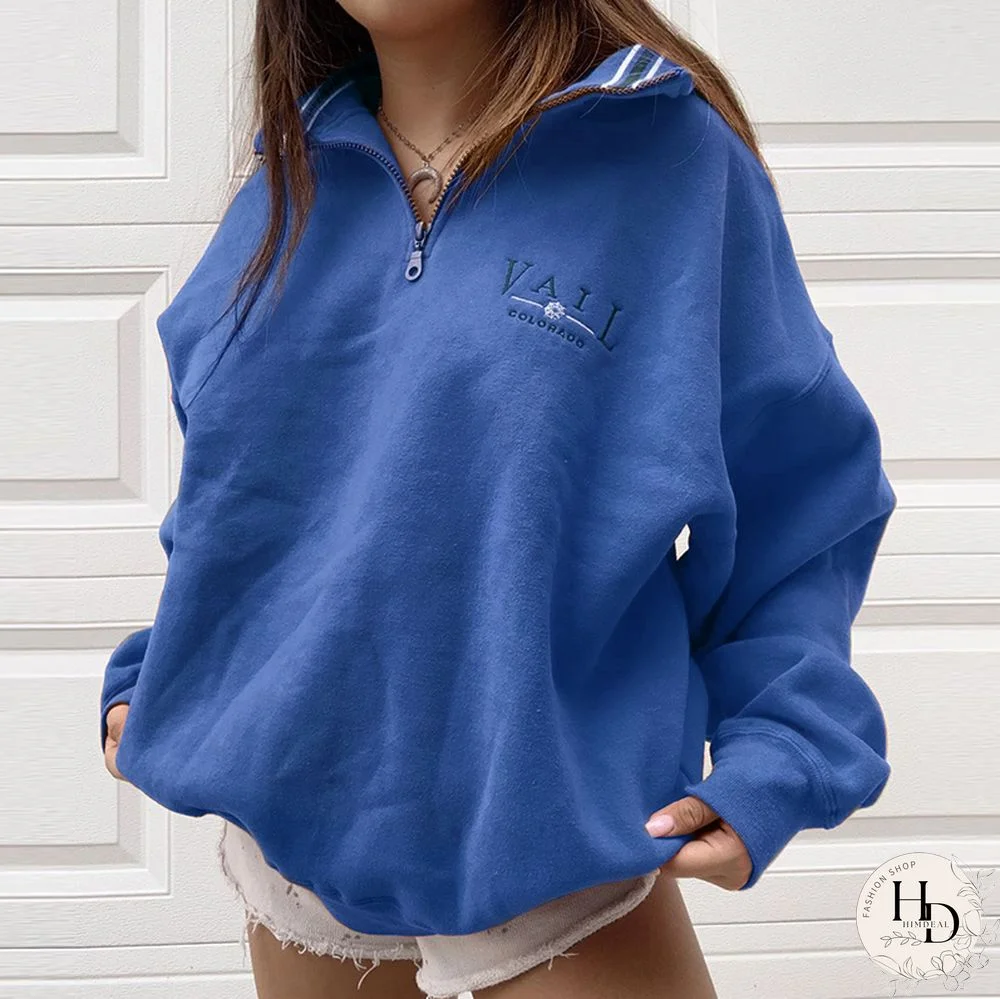 Womens Casual Standing Collar Loose Sweatshirt