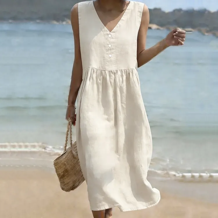 Women's Solid Color Sleeveless A-line Linen Blend Dress