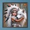(40*40cm)Indian Girl Wolf - Full Round Drill Diamond Painting
