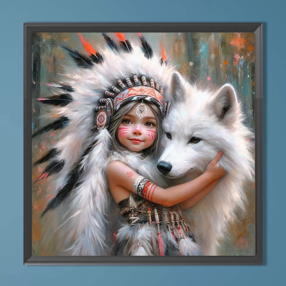 Diamond Painting - Full Round Drill - Indians Wolf(Canvas|40*40cm)