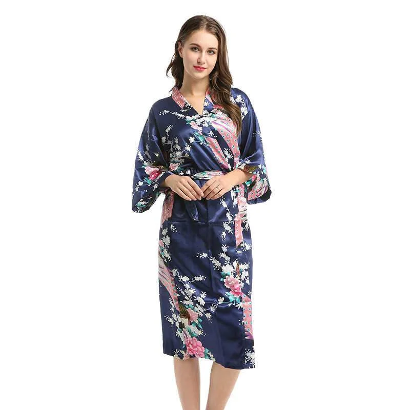 Women's Peacock Printing Long Ultra-thin Night-Robe