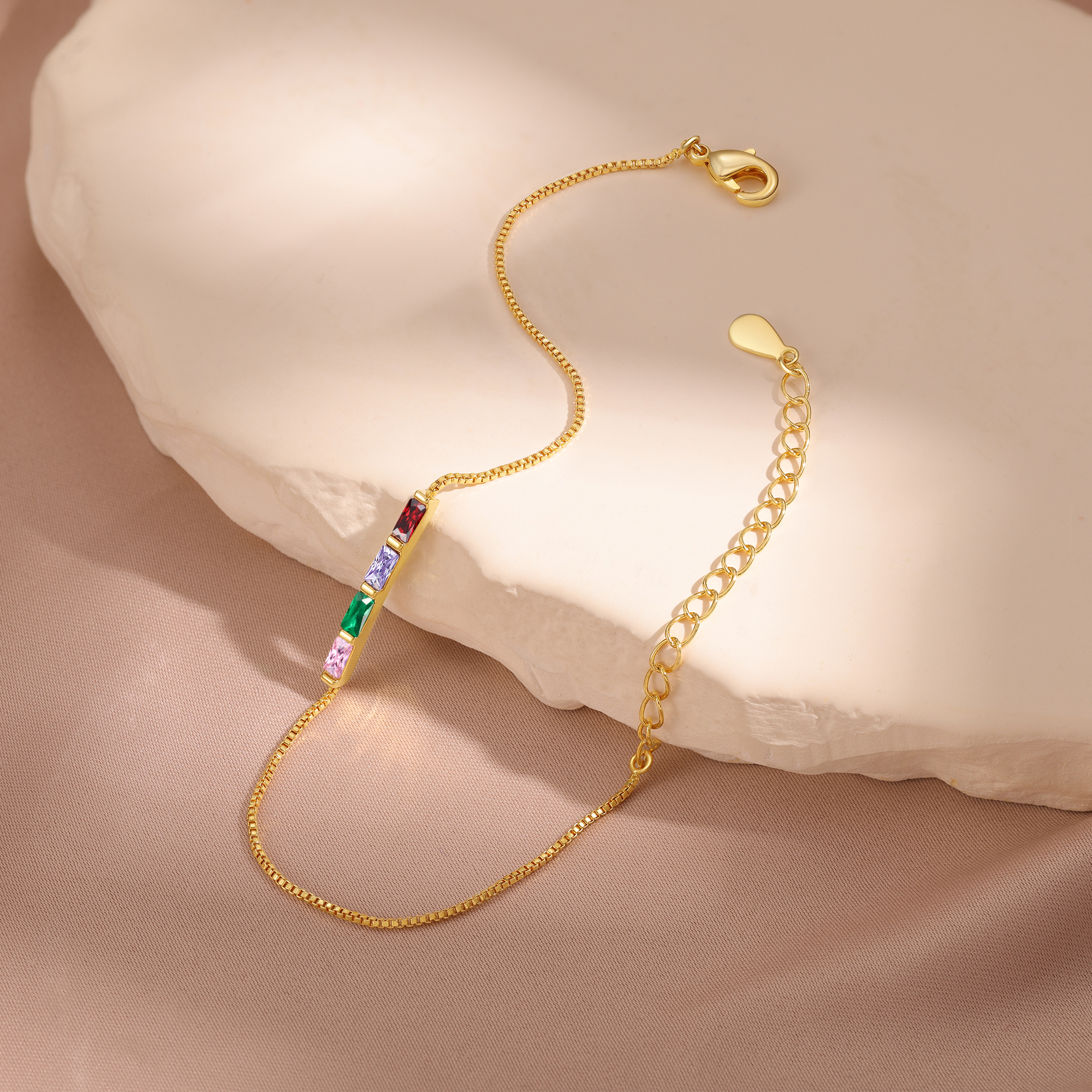 Custom 4 Birthstones Bracelet Gold Adjustable Bracelet Personalised Birthday Gift for Her-Jessemade AU