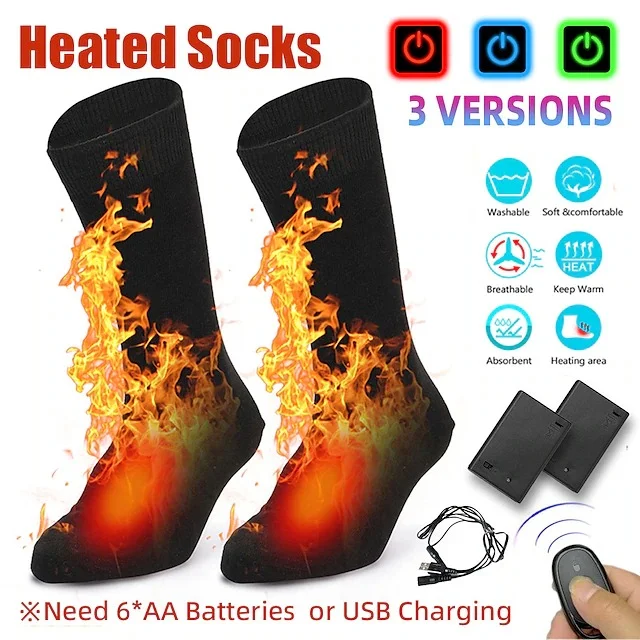 Winter Electric Heating Socks Rechargeable Adjustable Temperature Warm Socks Foot Warmer Unisex Thermal Socks For Camping Ski