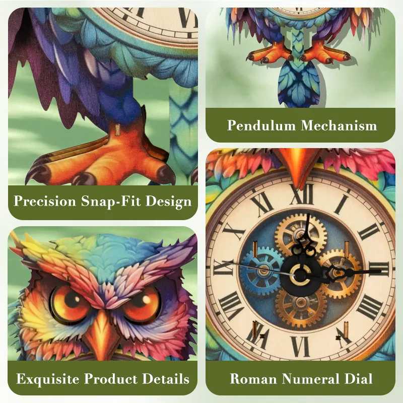 Rainbow Owl 3D Wooden Clock Puzzle