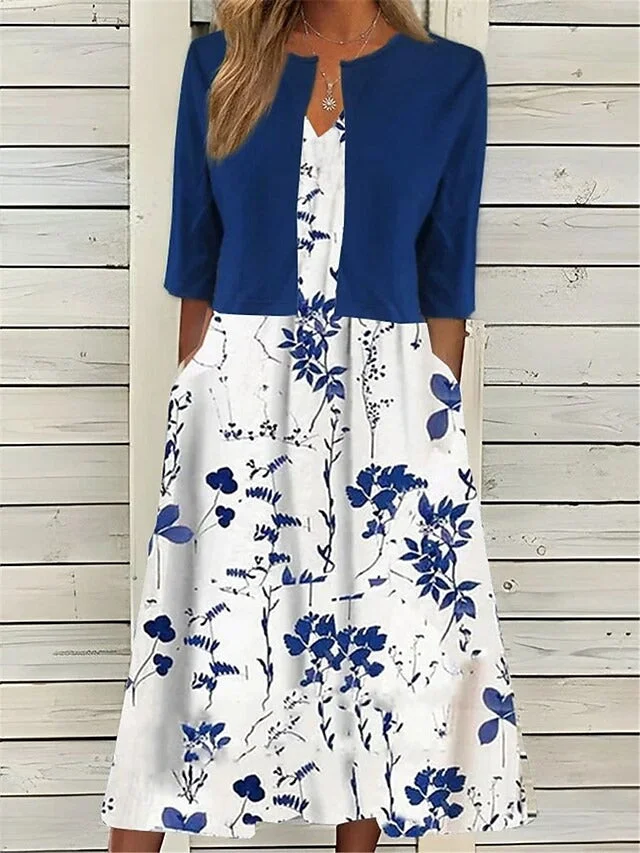 Twofer Royal Blue Print Midi Dress
