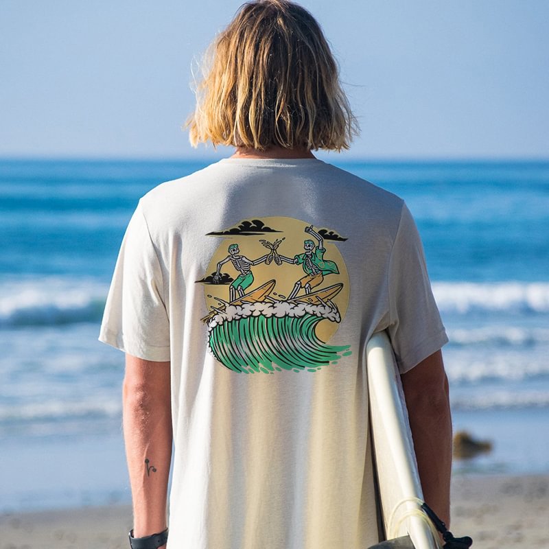 Skeletons Surfing Print Short Sleeves T-shirt