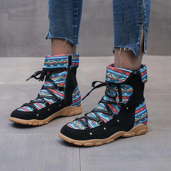 Vintage Mutilcolor Pattern Short Boots