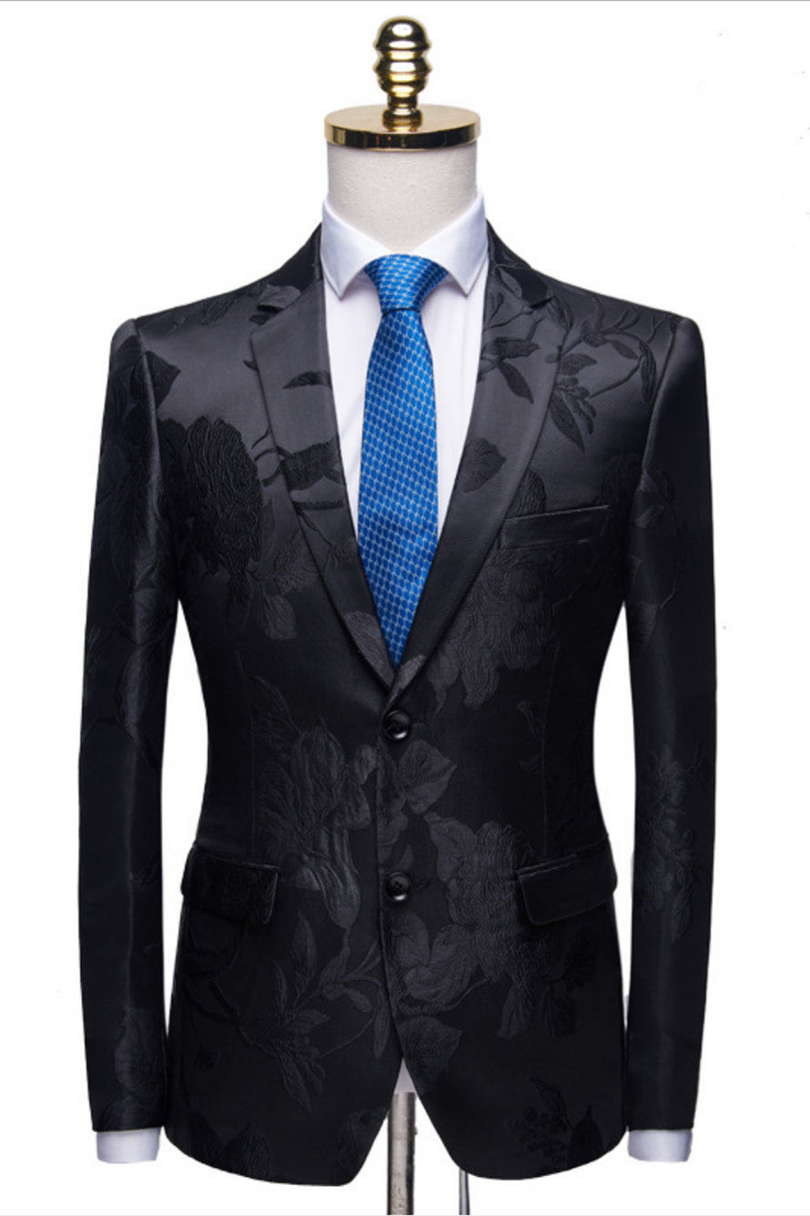 Floral Jacquard Gorgeous Black Notched Lapel Two Buttons Men's Suit | Ballbellas Ballbellas