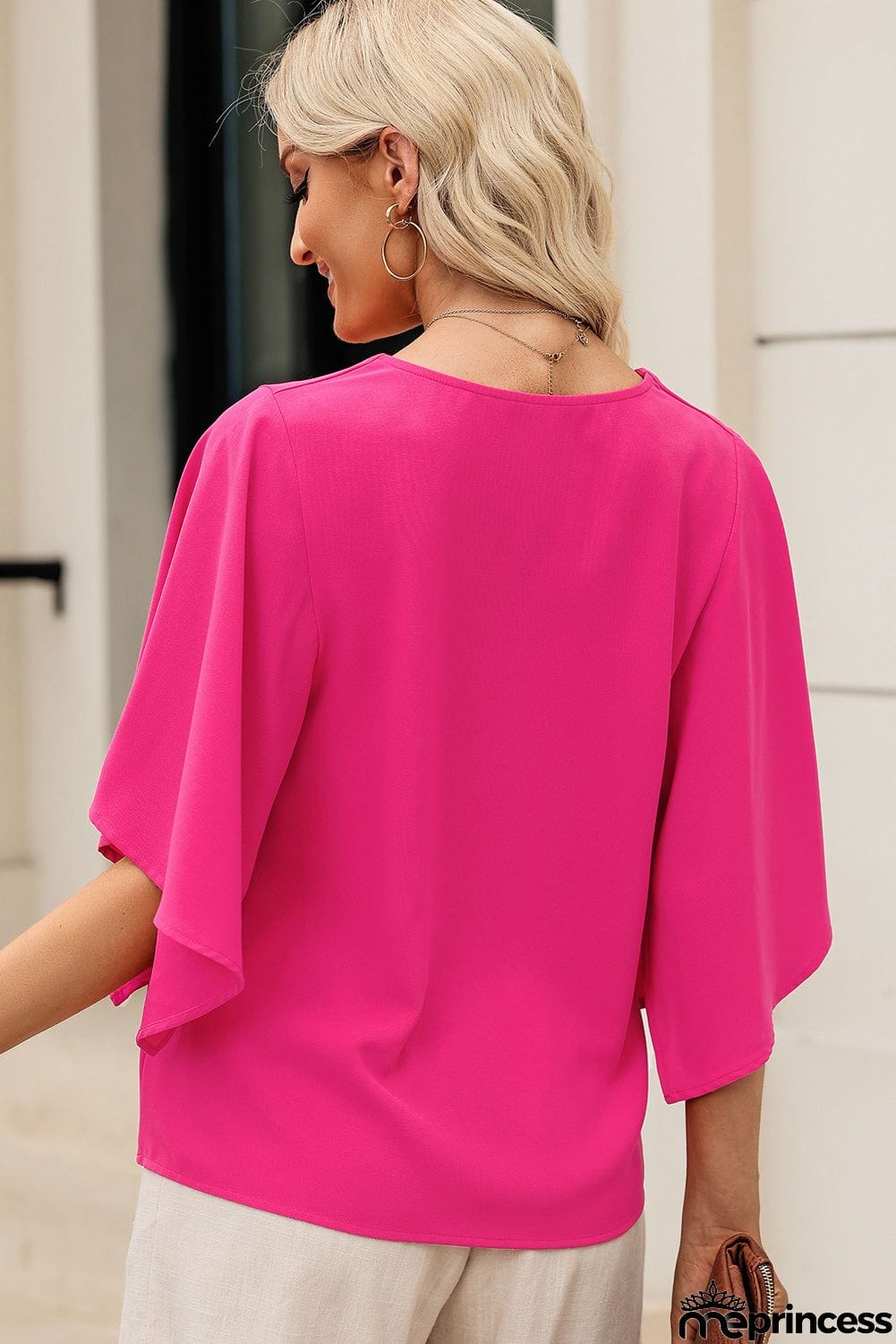 V-Neck Cloak Sleeve Blouse