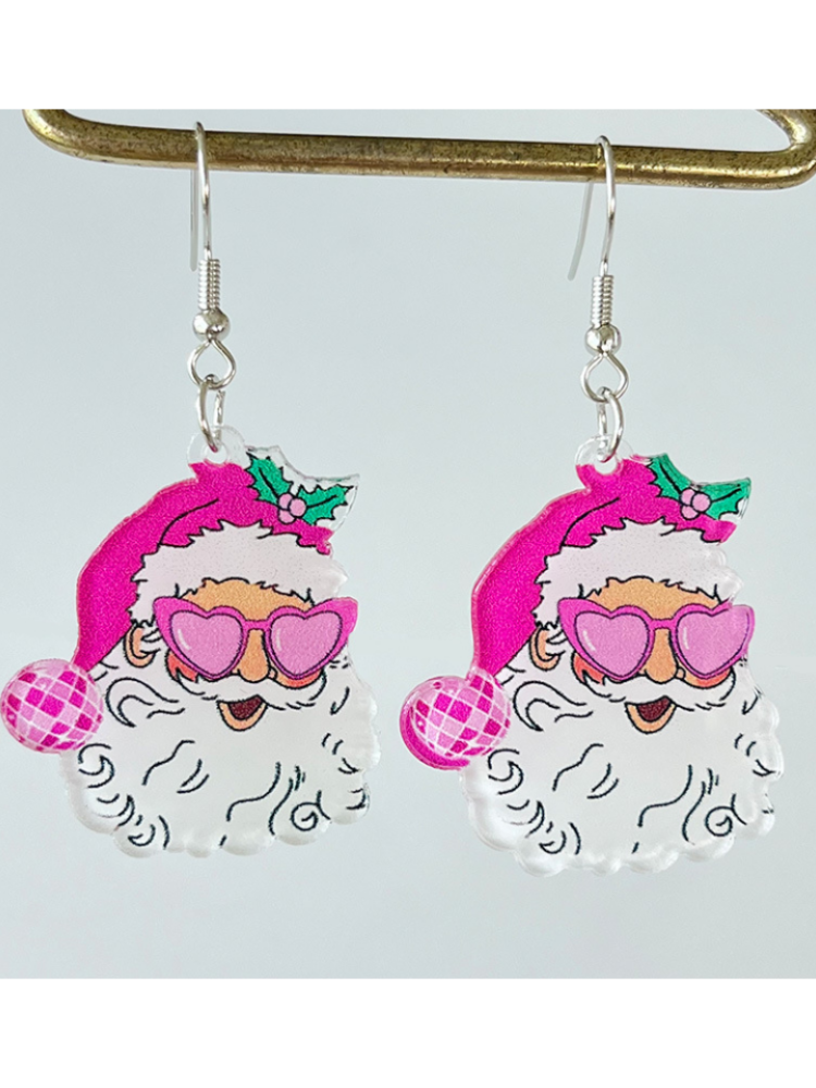 Pink Christmas Santa Earrings