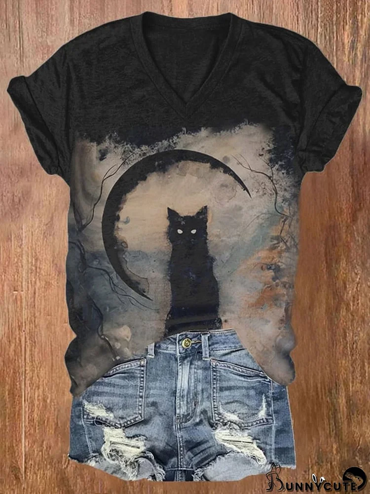 Halloween vintage cat print T-shirt