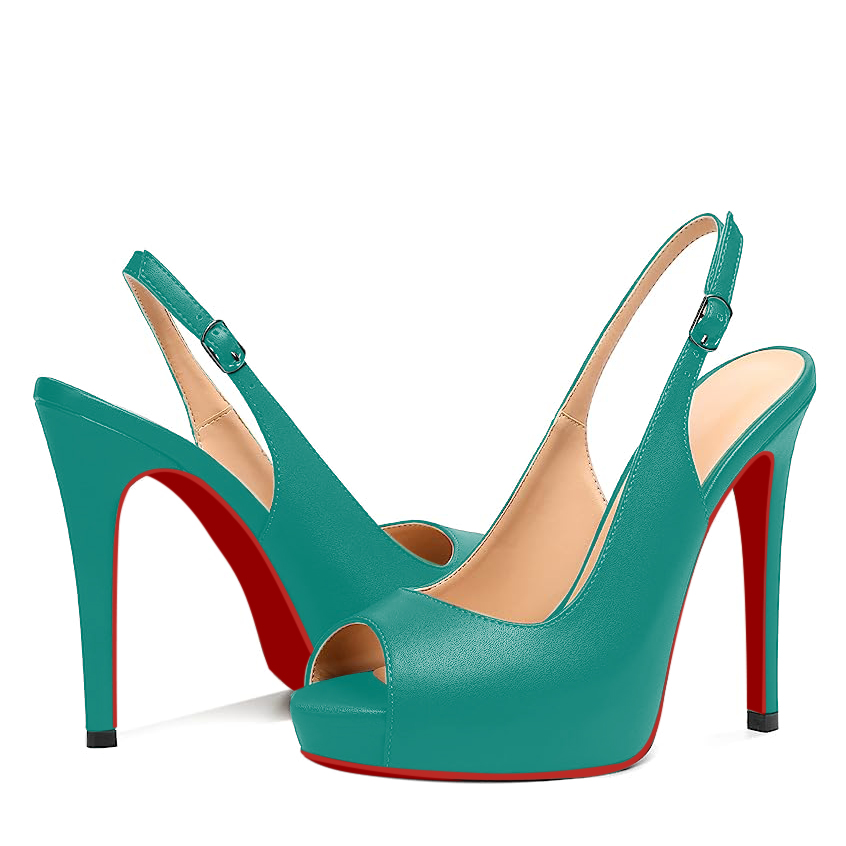 120mm Strap Slingback Sandals Peep Toe Platform Stilettos Red Bottom Matte Heels-vocosishoes