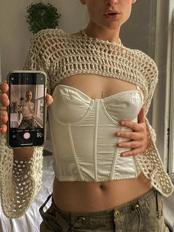 Long Sleeve Crochet Bolero Knit Top